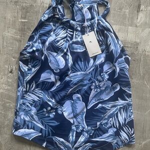 Tommy Bahama women Island zone blue white tropical  sleeveless top Large new